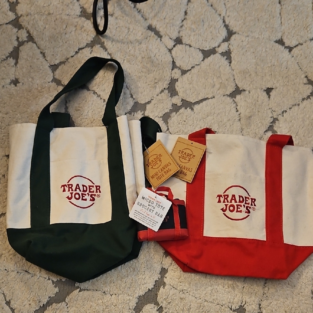 Trader Joe's Canvas Tote Bags - Red & Forest Green
